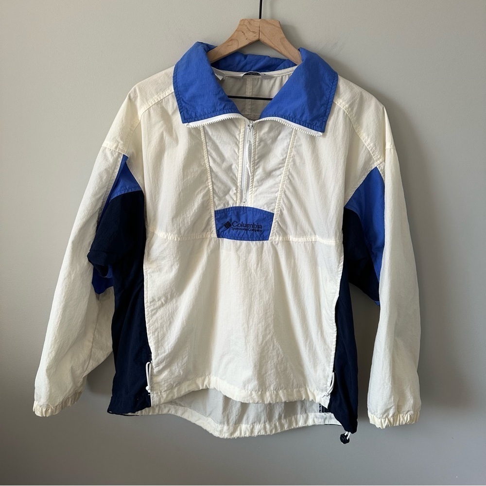 Vintage 90s Columbia Windbreaker 1/2 Zip Pullover Jacket Medium Radial Sleeve